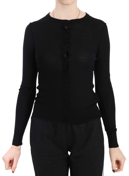 Elegant Black Wool Crew Neck Cardigan