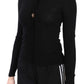 Elegant Black Wool Crew Neck Cardigan
