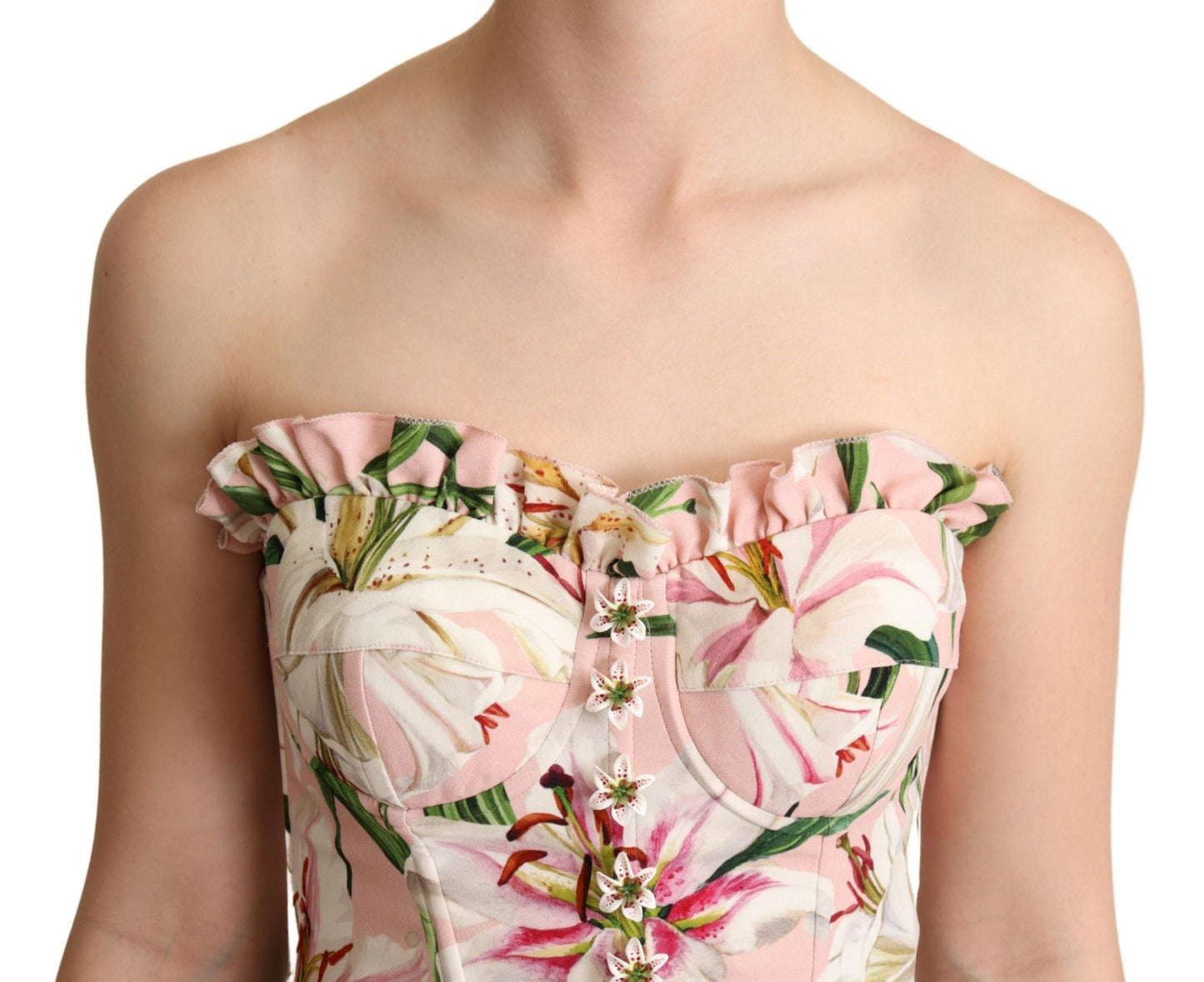 Romantic Lily Print Bustier Top in Pink
