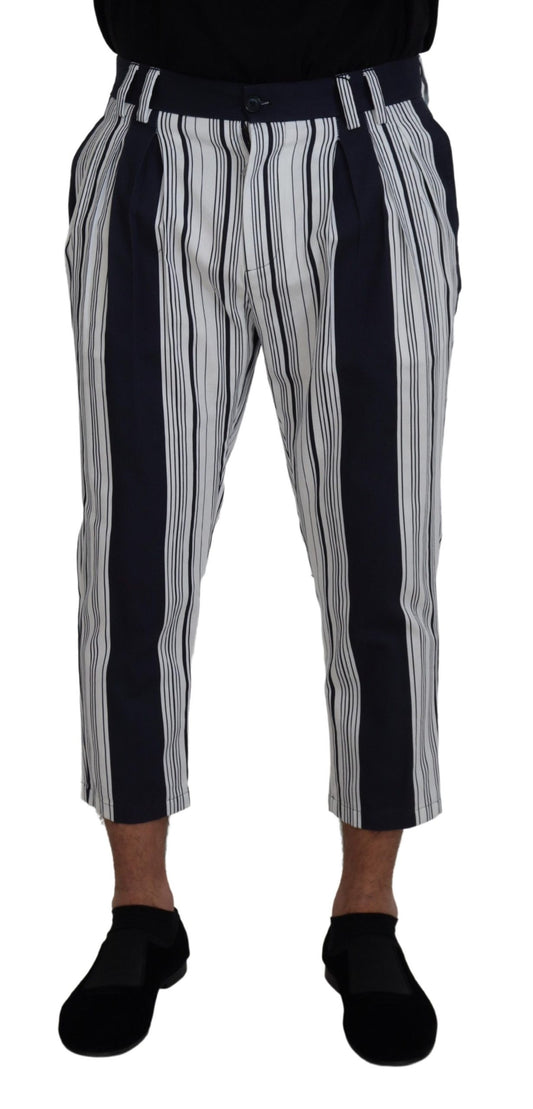 White Cotton Striped Cropped Pants