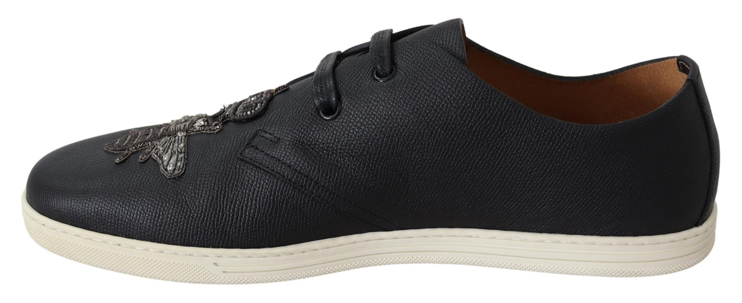 Elegant Black Leather Casual Sneakers