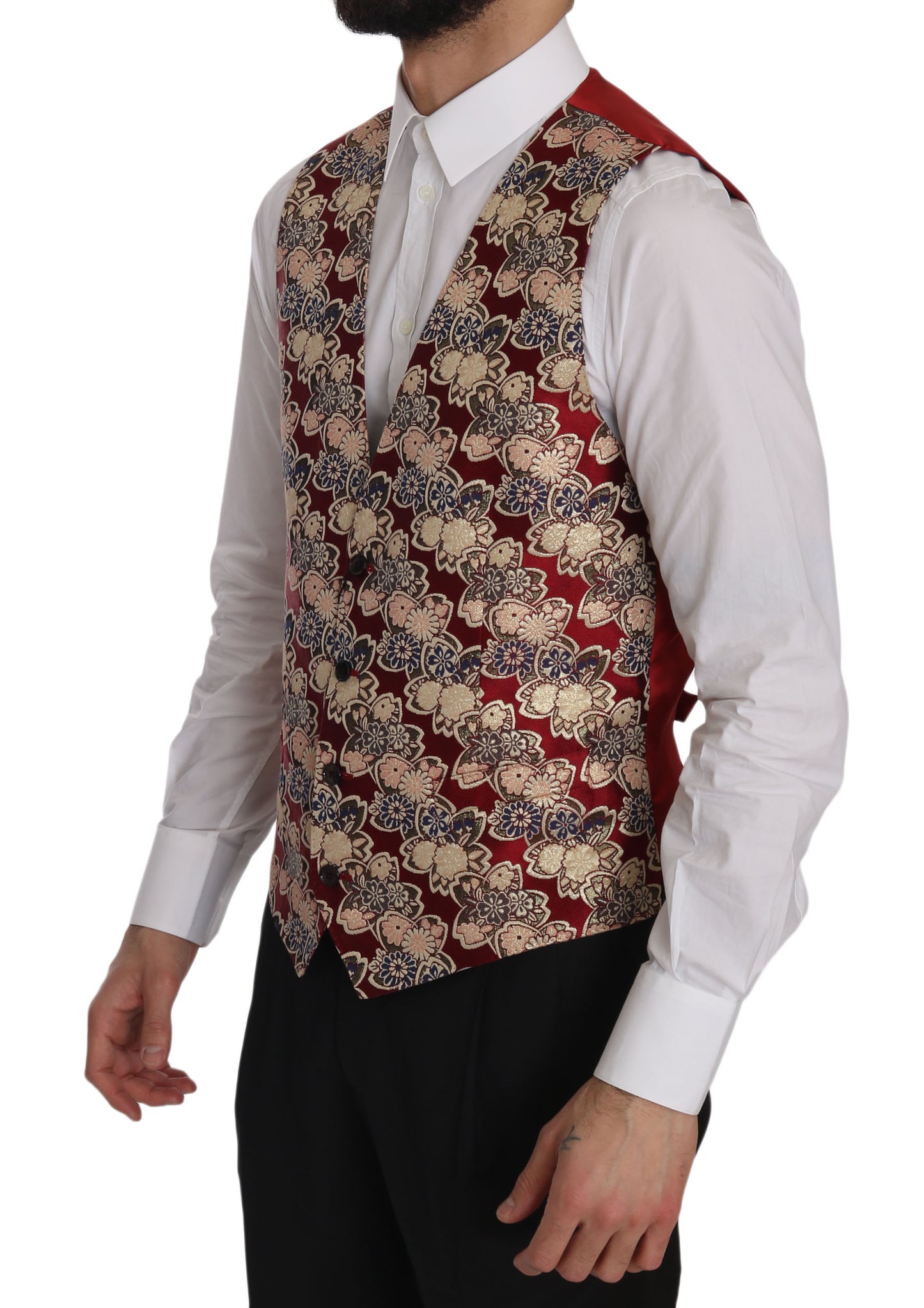 Regal Red Floral Jacquard Slim Fit Vest