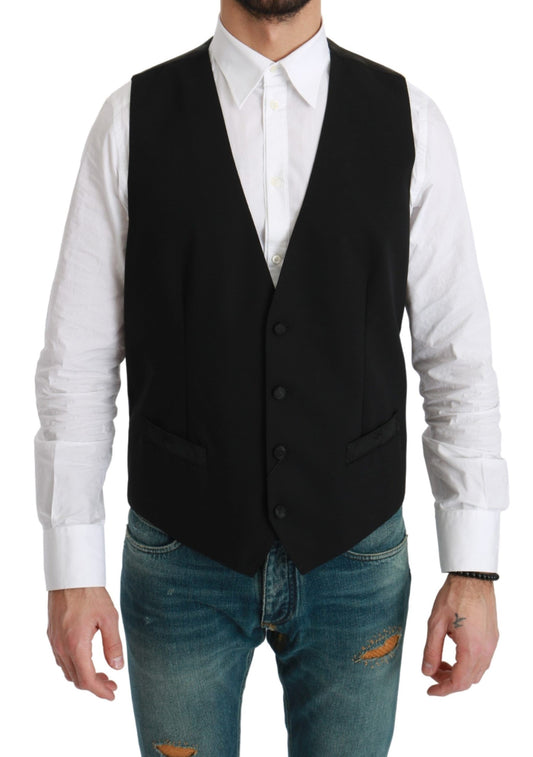 Elegant Black Wool-Blend Formal Vest