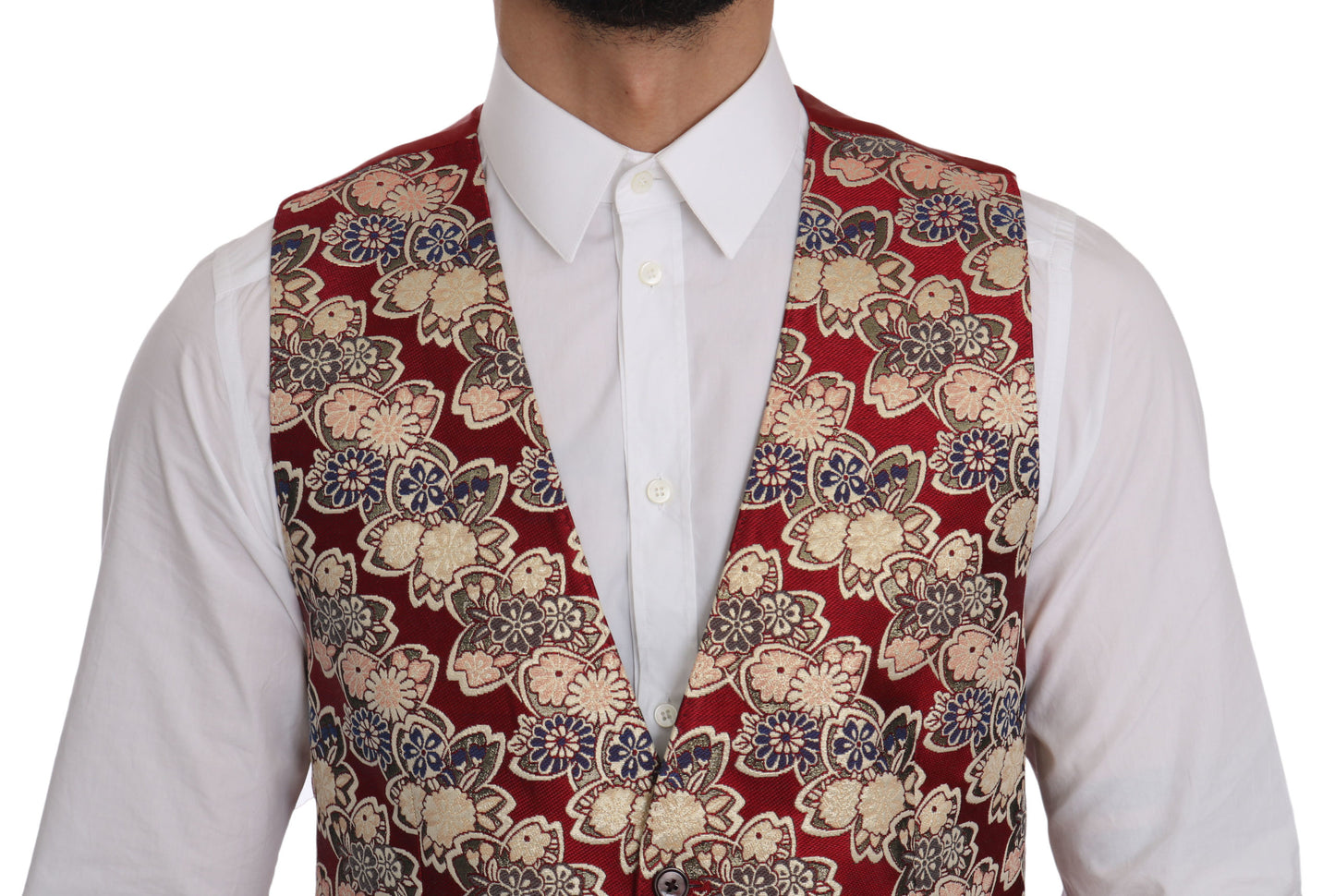 Regal Red Floral Jacquard Slim Fit Vest