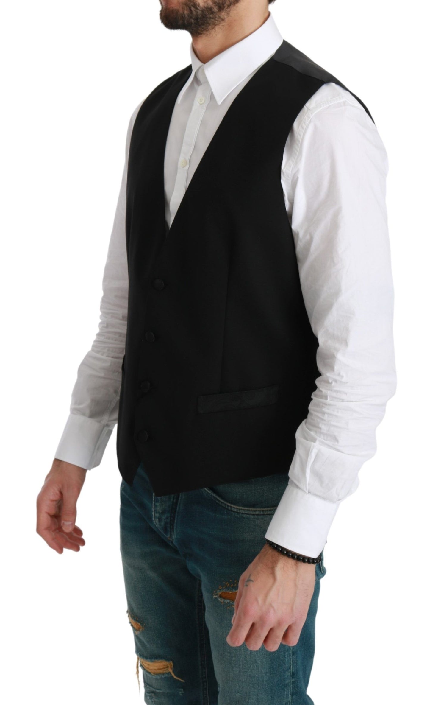 Elegant Black Wool-Blend Formal Vest