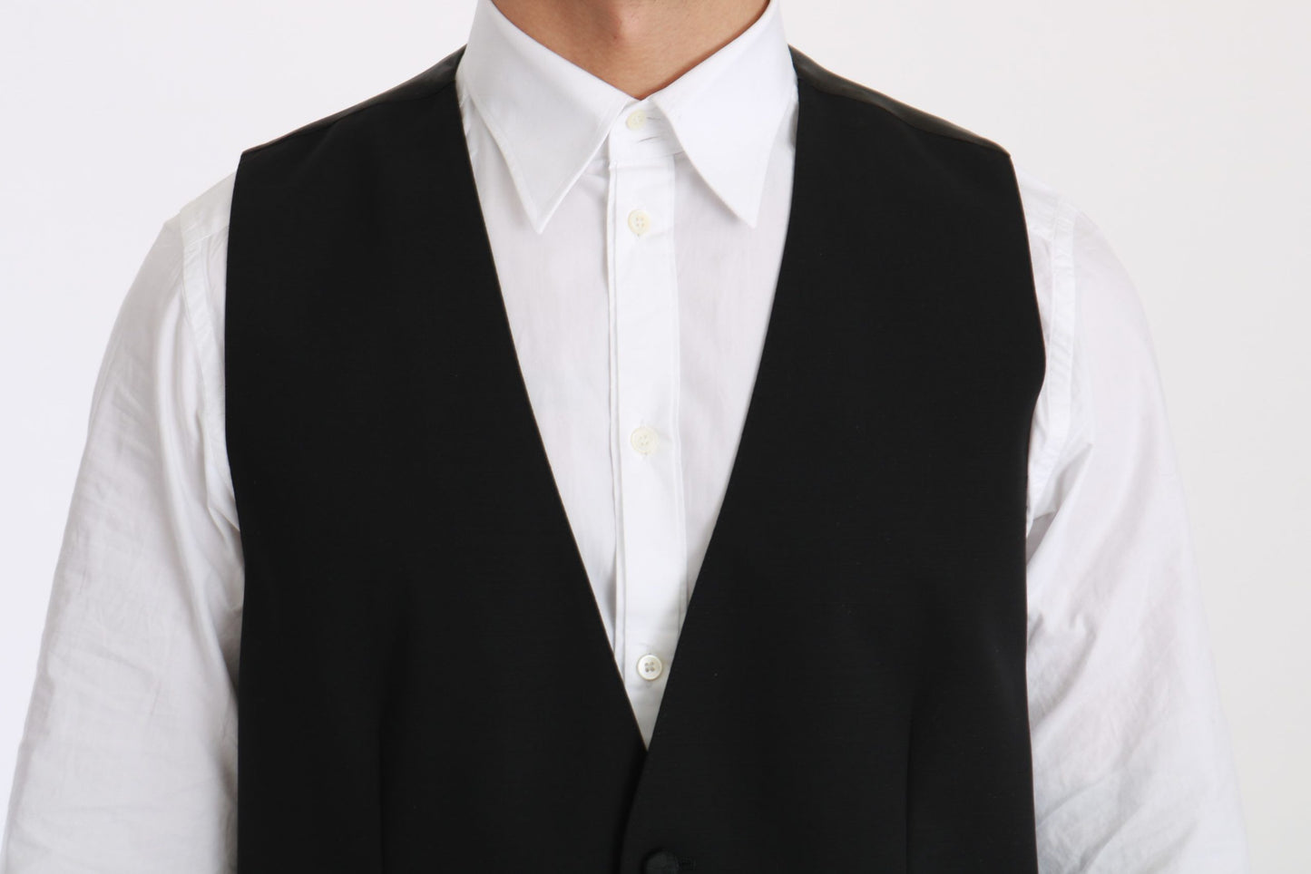 Elegant Black Wool-Blend Formal Vest