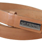 Brown Leather Slim Silver Logo Buckle Belt