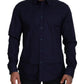 Elegant Dark Blue Cotton Blend Dress Shirt