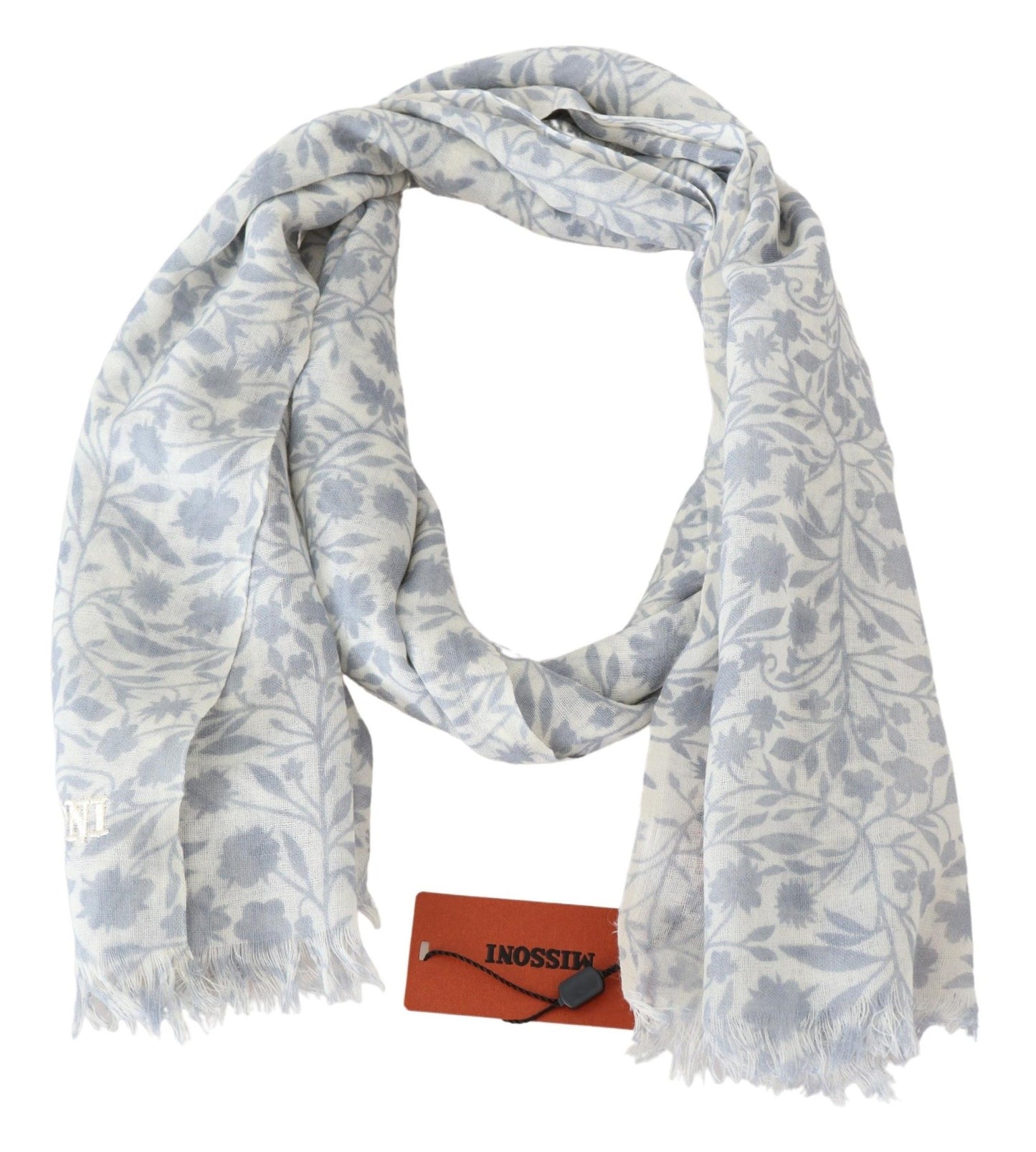 Elegant Floral Wool Scarf with Fringe Detail