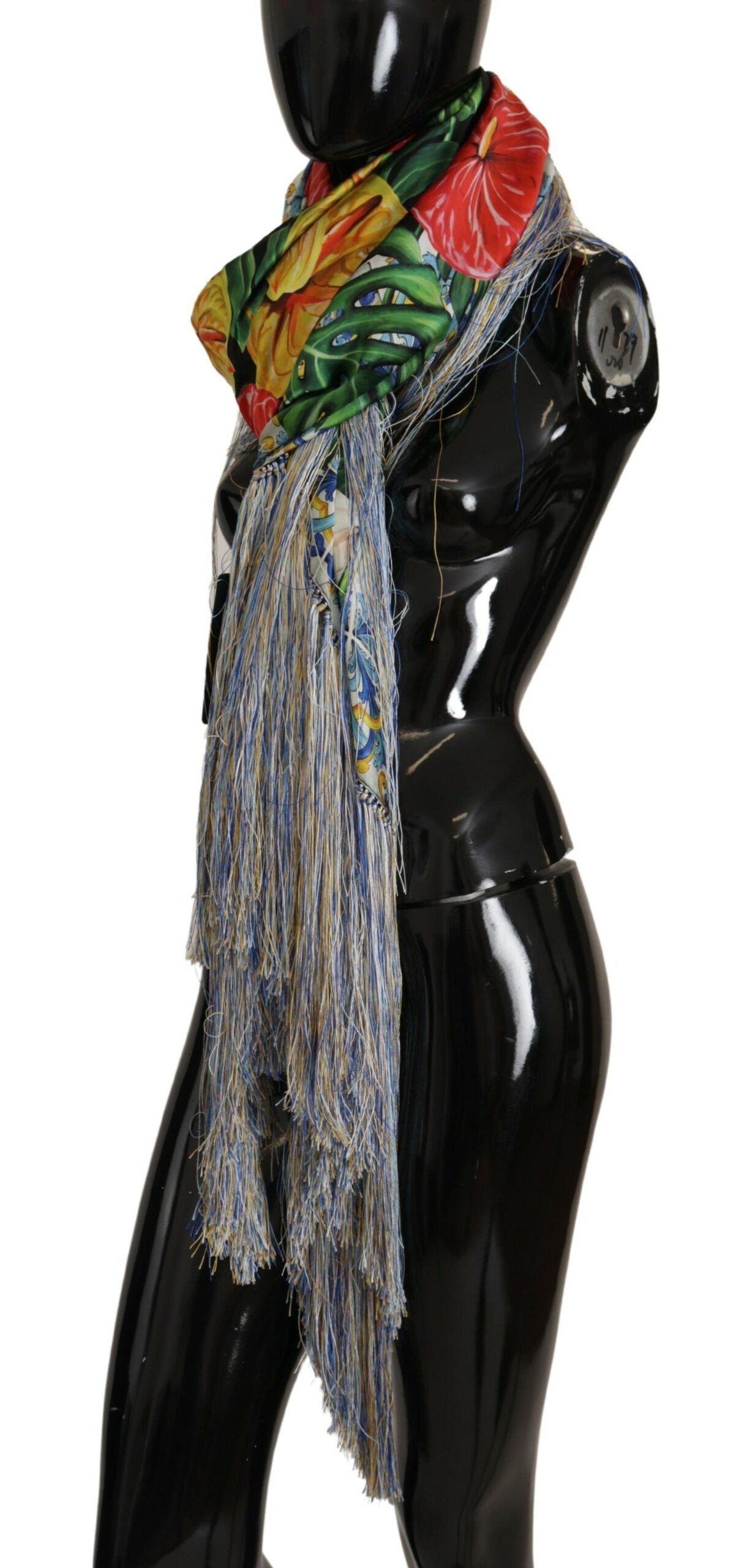 Elegant Floral Silk Scarf with Fringes