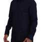 Elegant Dark Blue Cotton Blend Dress Shirt