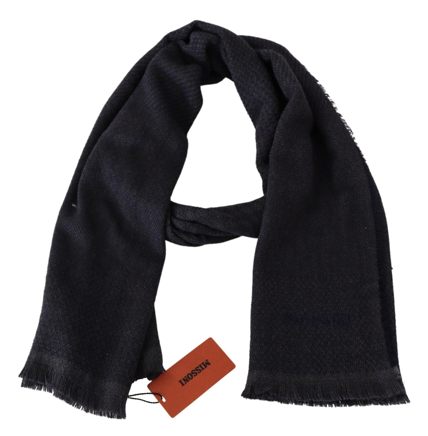 Chic Unisex Black Wool Scarf with Logo Embroidery