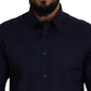 Elegant Dark Blue Cotton Blend Dress Shirt