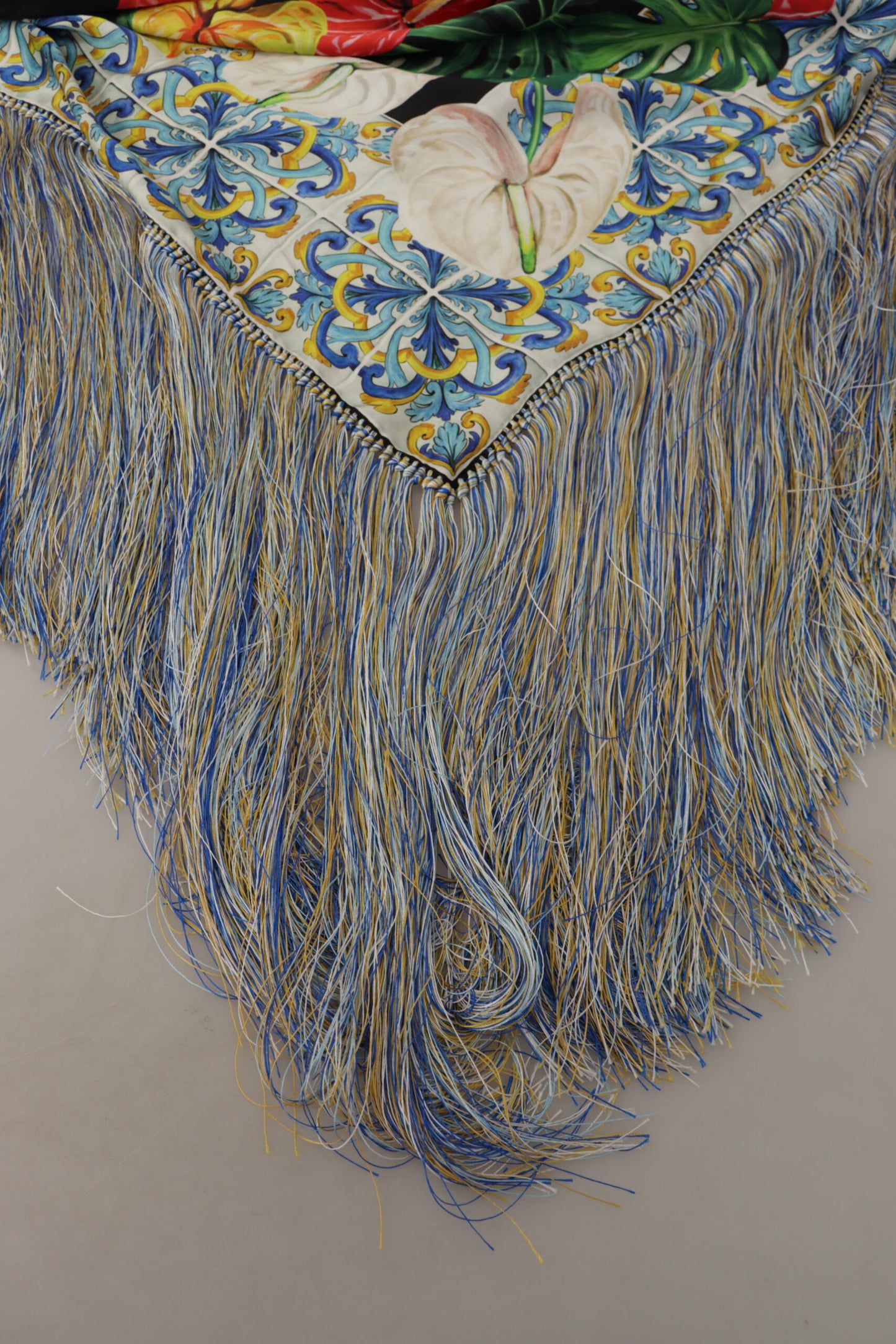 Elegant Floral Silk Scarf with Fringes