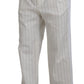 White Cotton Striped Formal Pants