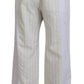 White Cotton Striped Formal Pants