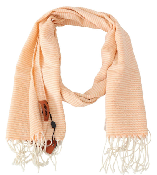 Elegant Peach Wool Scarf with Embroidered Logo