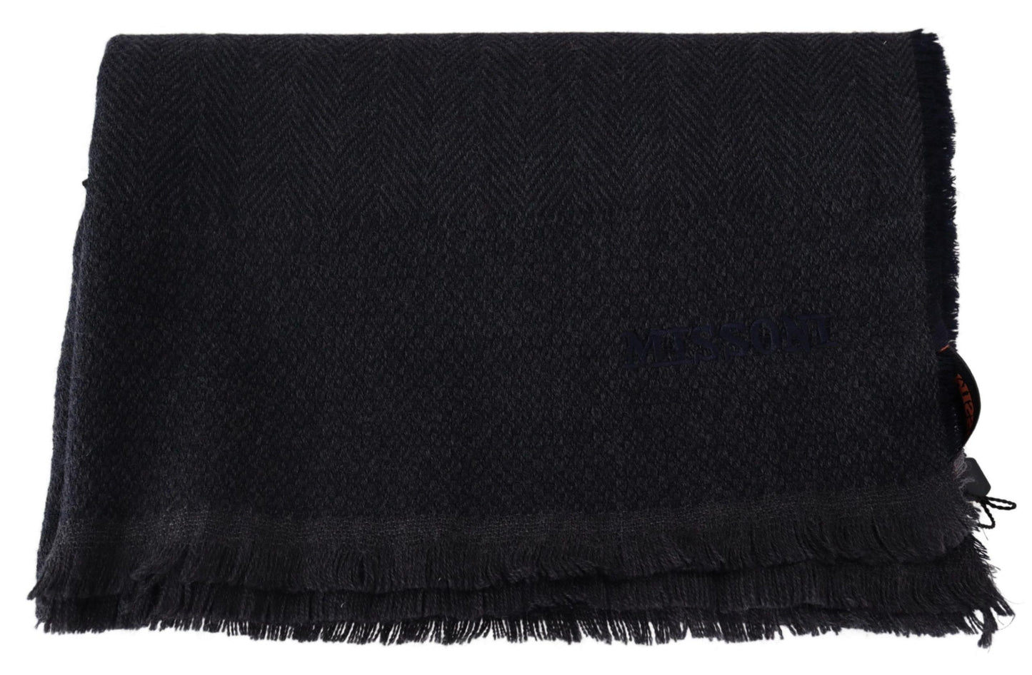 Chic Unisex Black Wool Scarf with Logo Embroidery