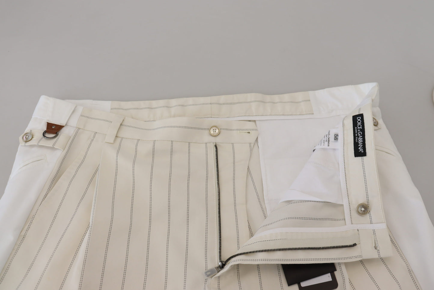 White Cotton Striped Formal Pants