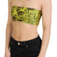 Yellow Newspaper Print Cropped Blouse