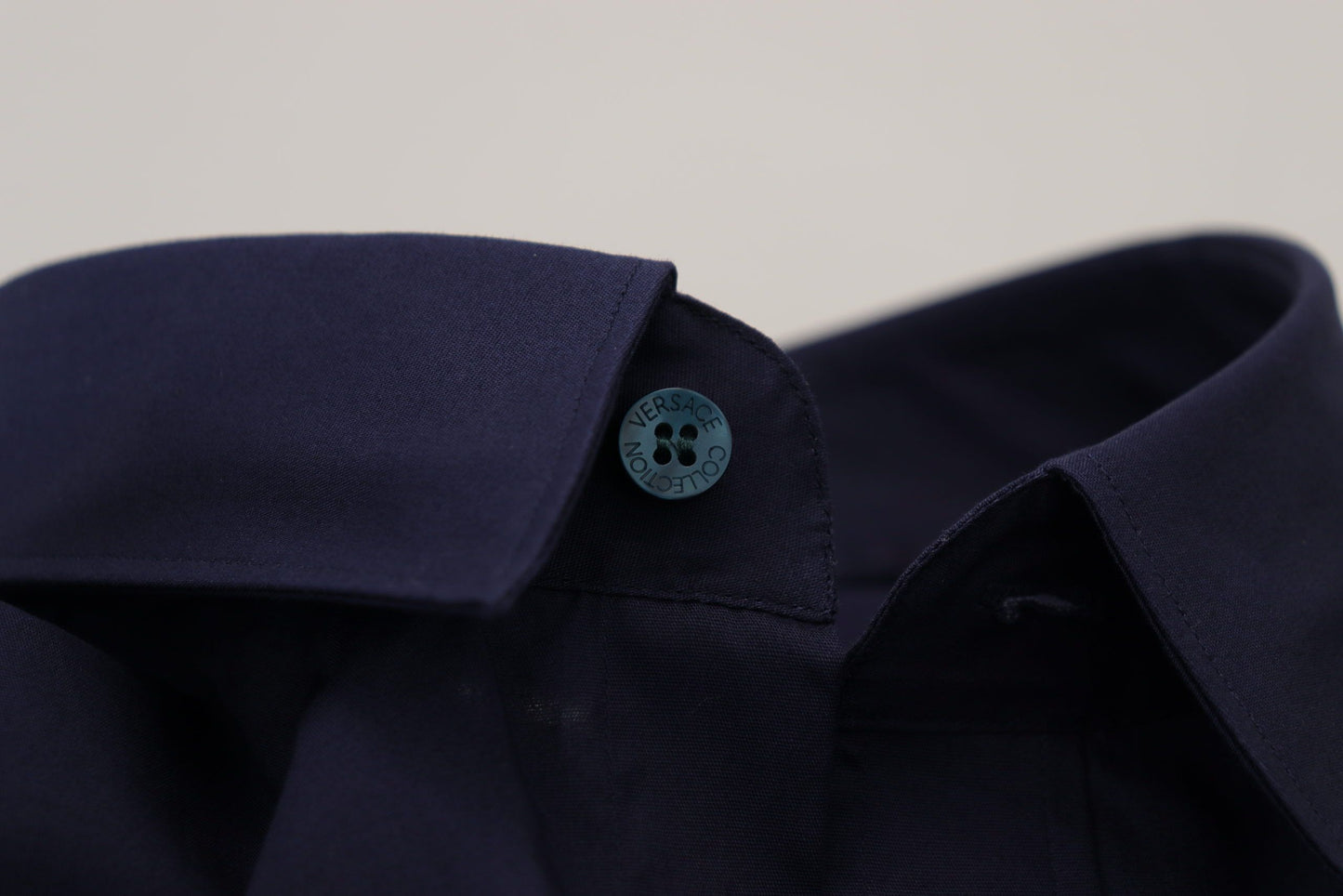 Elegant Dark Blue Cotton Blend Dress Shirt