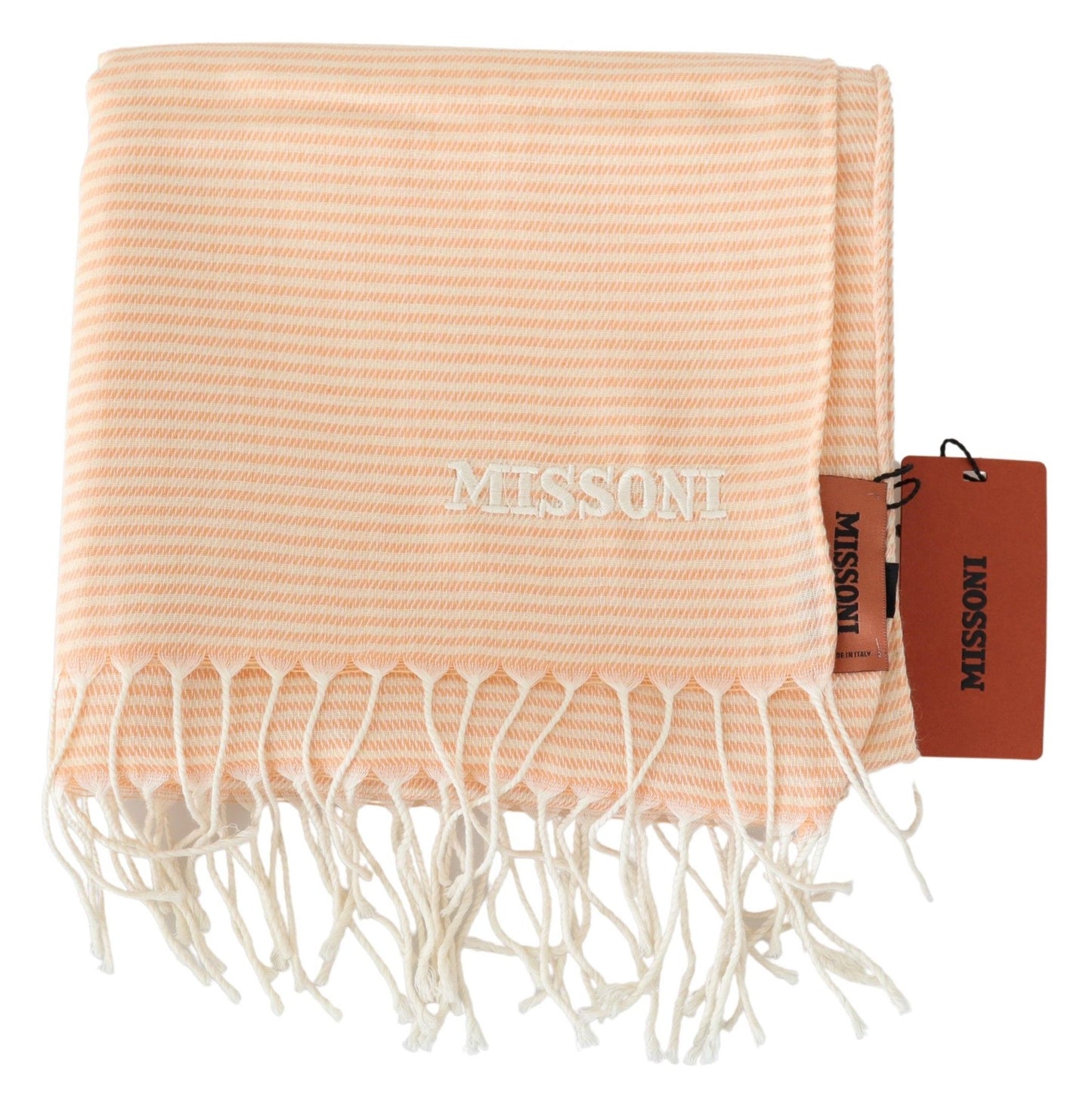 Elegant Peach Wool Scarf with Embroidered Logo