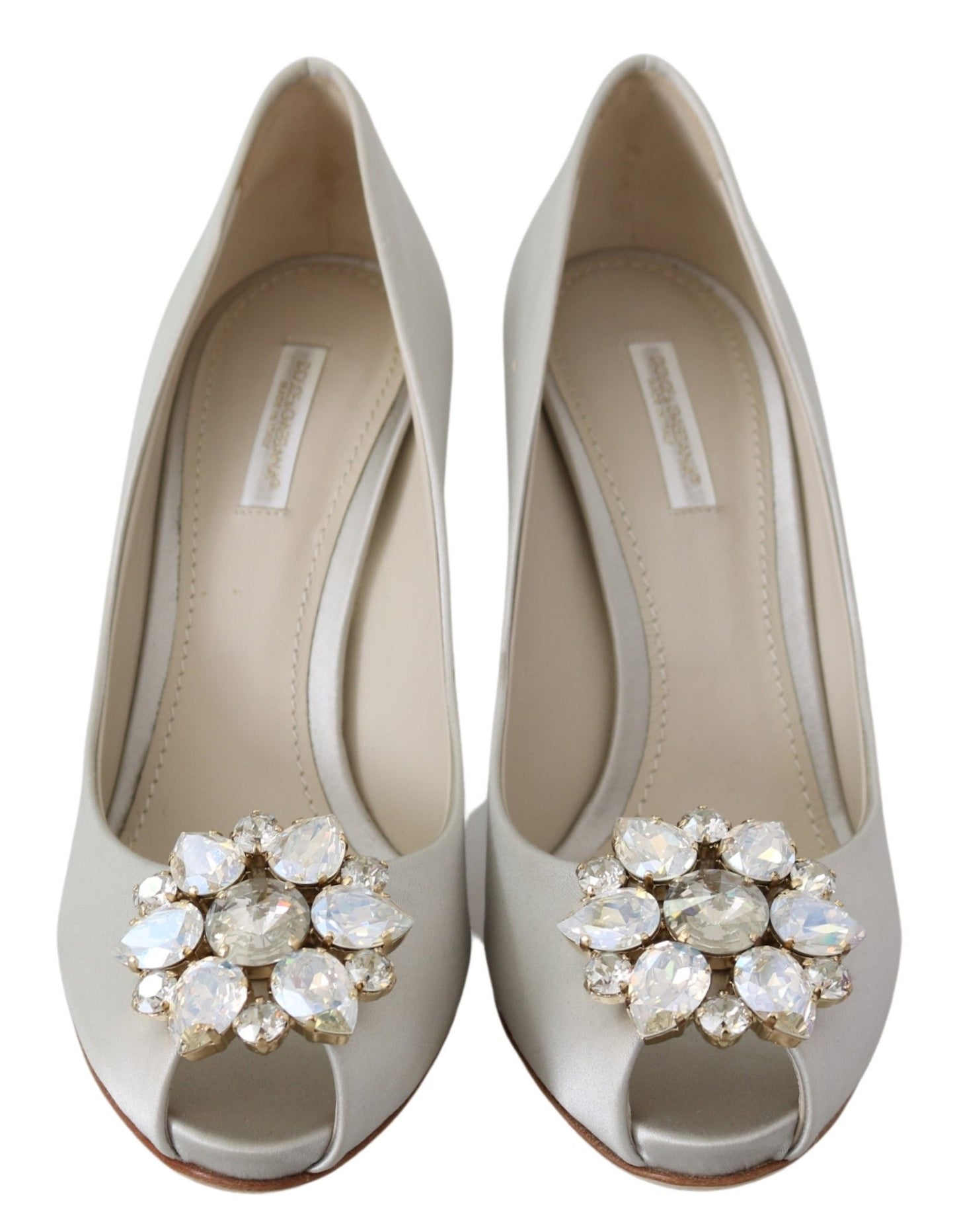 Elegant White Silk Crystal Peep Toe Heels