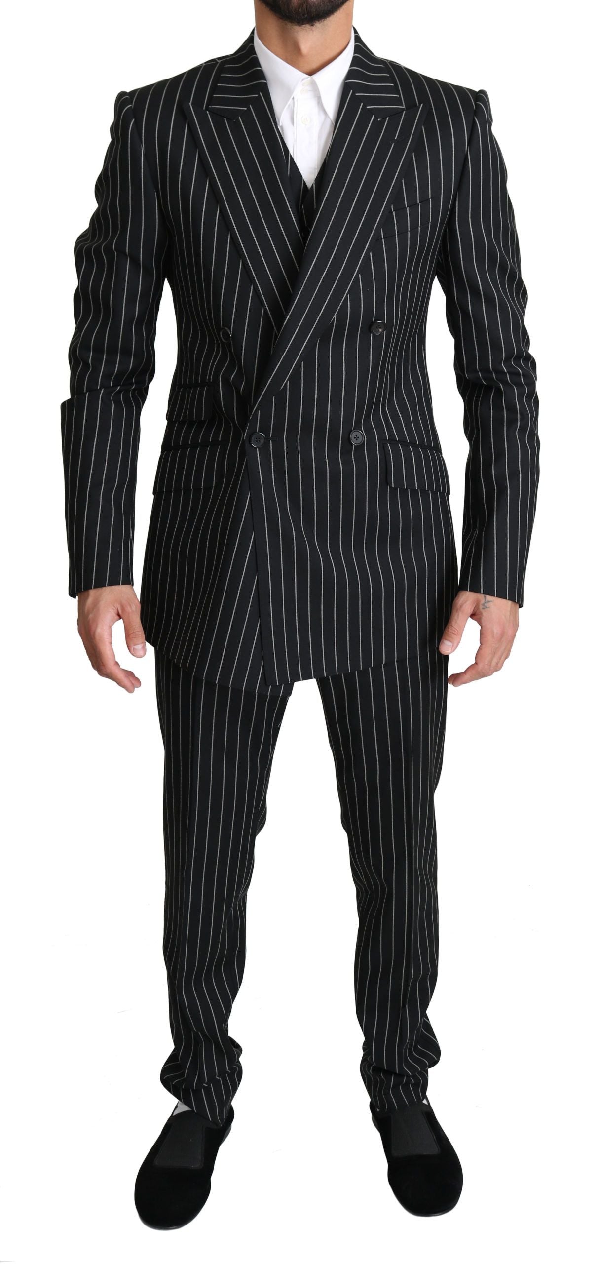 Elegant Black Striped Three-Piece Suit