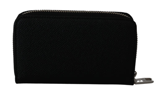 Sleek Black Leather Coin Wallet with Logo Motif