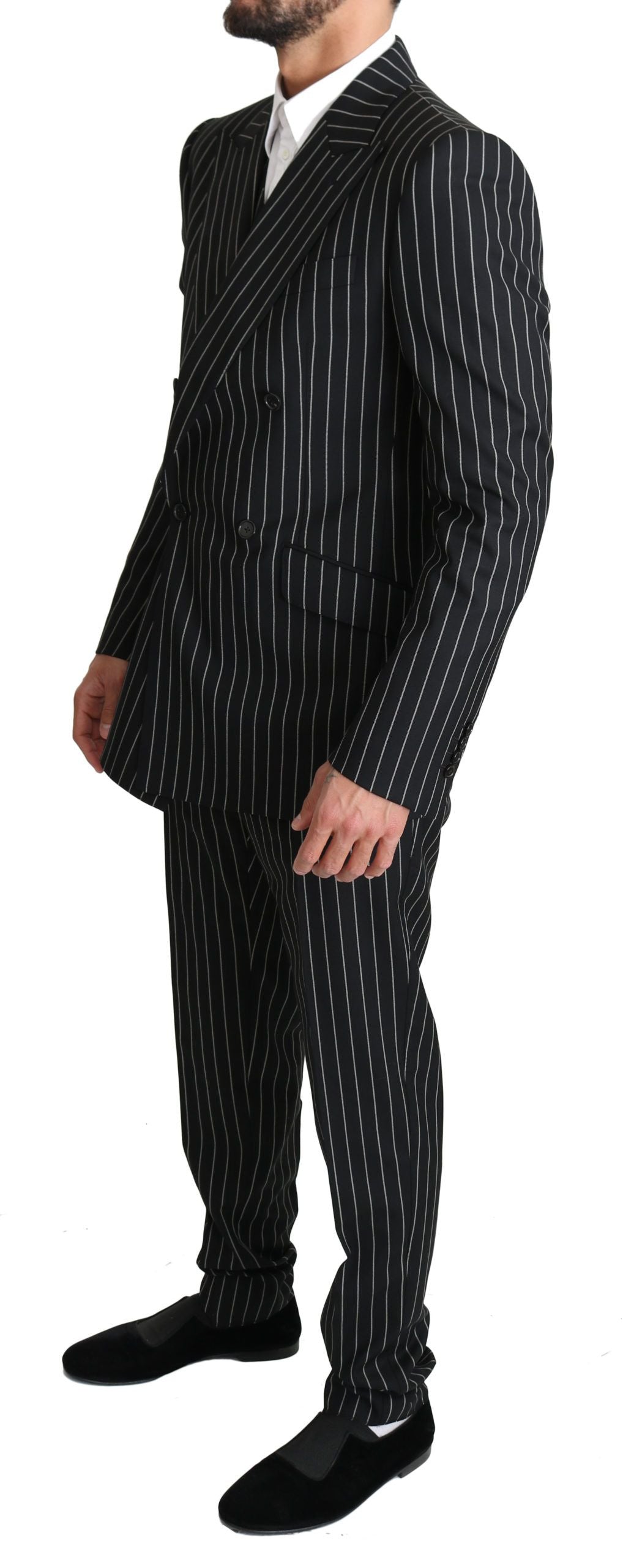 Elegant Black Striped Three-Piece Suit