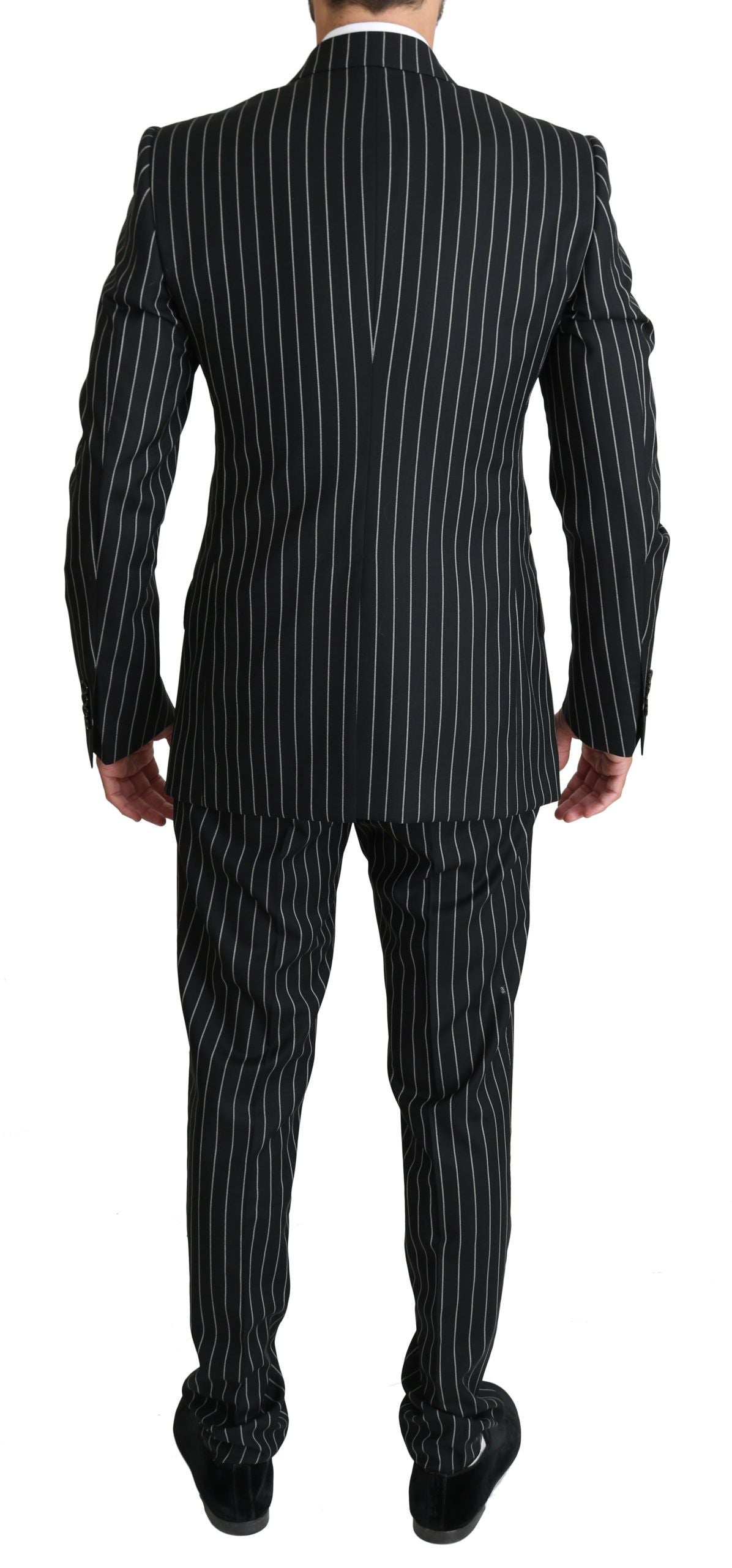 Elegant Black Striped Three-Piece Suit