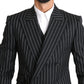 Elegant Black Striped Three-Piece Suit