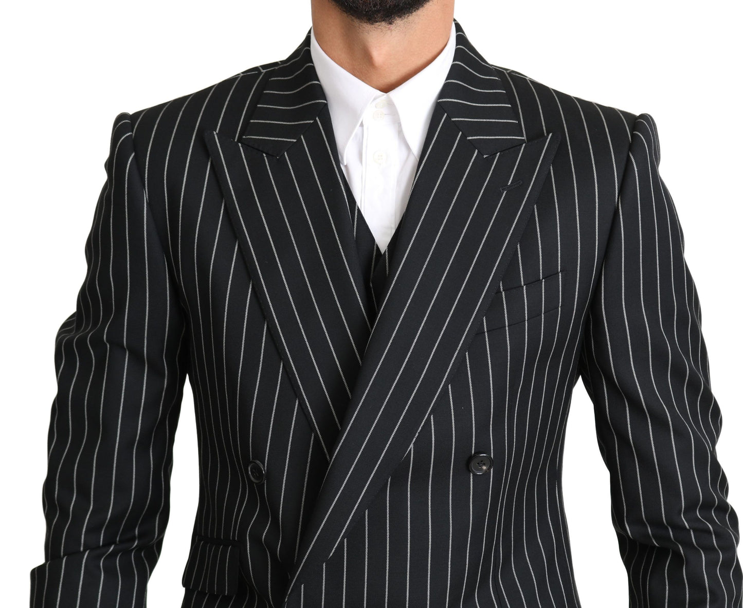 Elegant Black Striped Three-Piece Suit