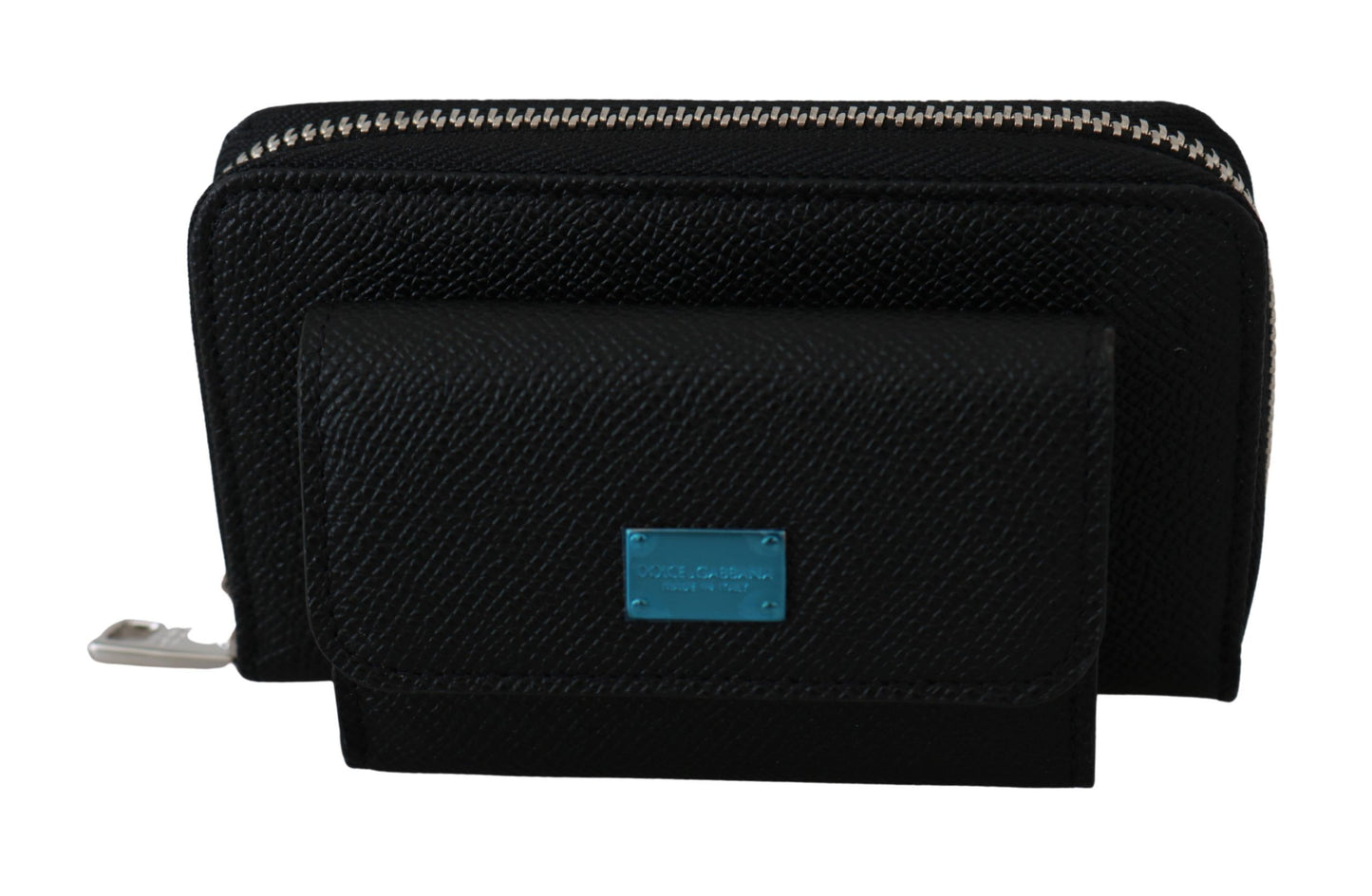 Sleek Black Leather Coin Wallet with Logo Motif