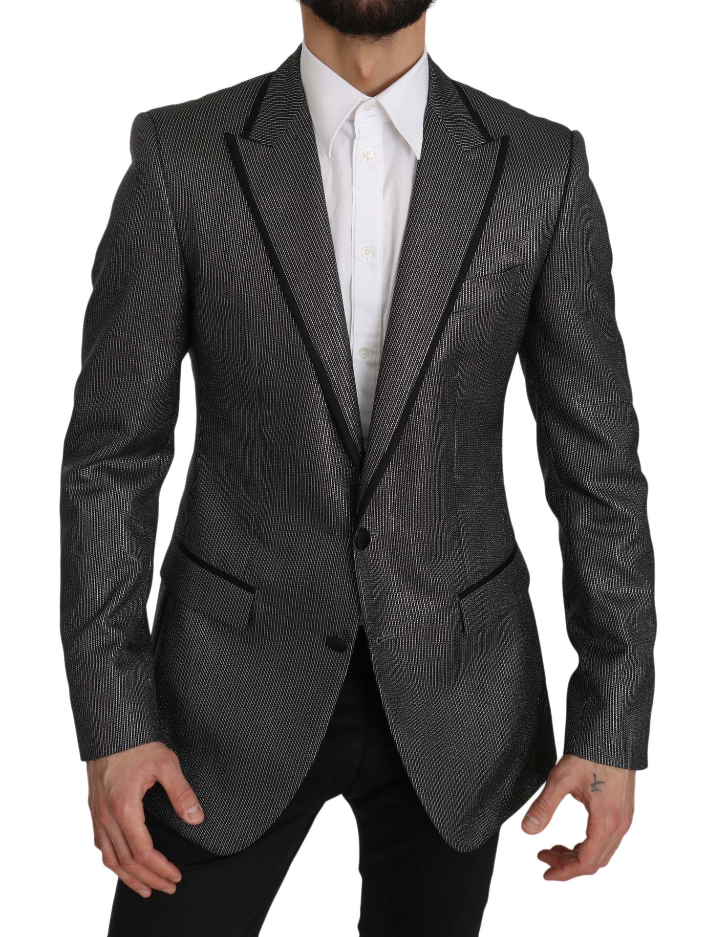 Sleek Martini Gray Striped Men's Blazer