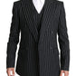 Elegant Black Striped Three-Piece Suit