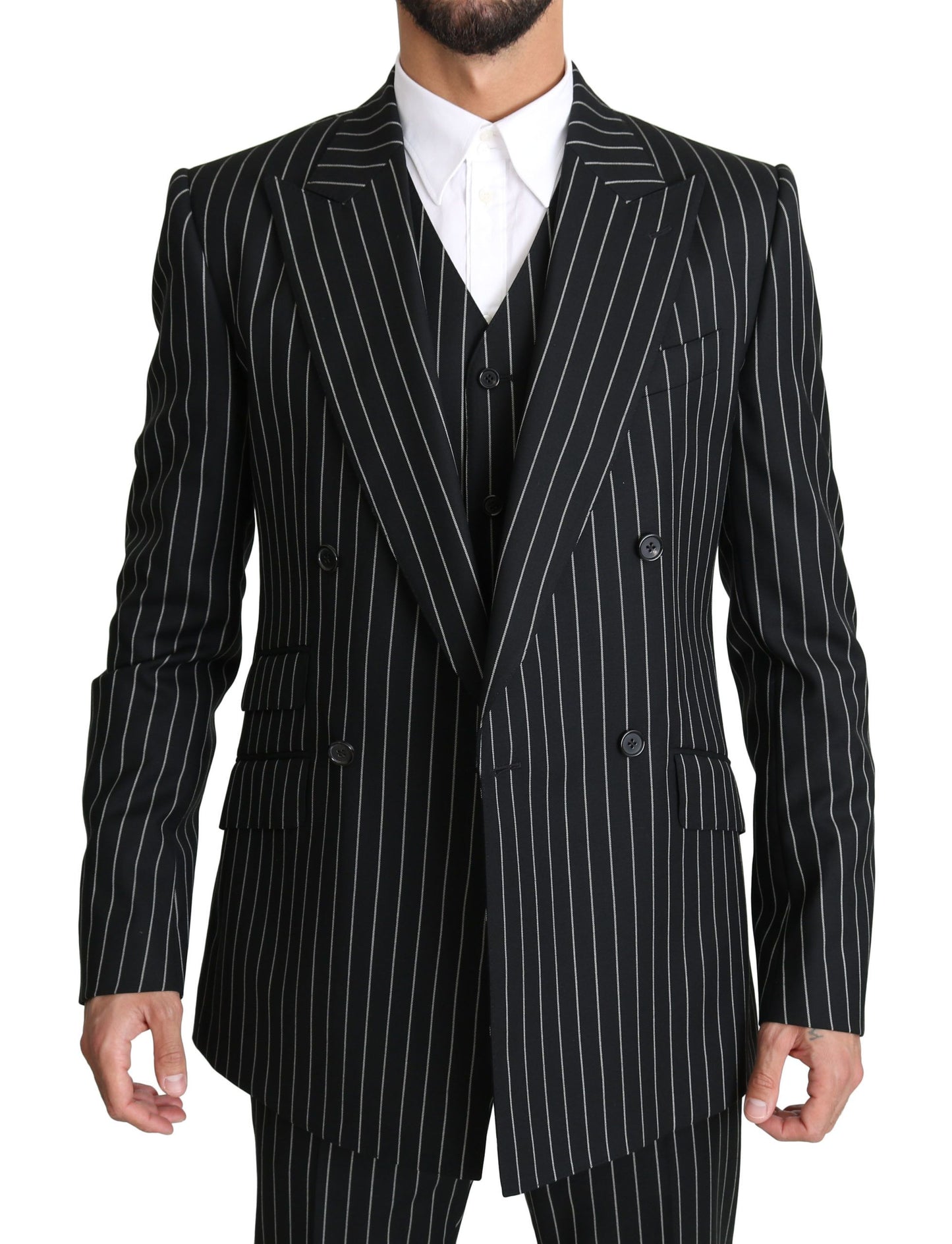 Elegant Black Striped Three-Piece Suit