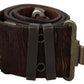 Brown Carving Effect Leather Bronze Metal Belt