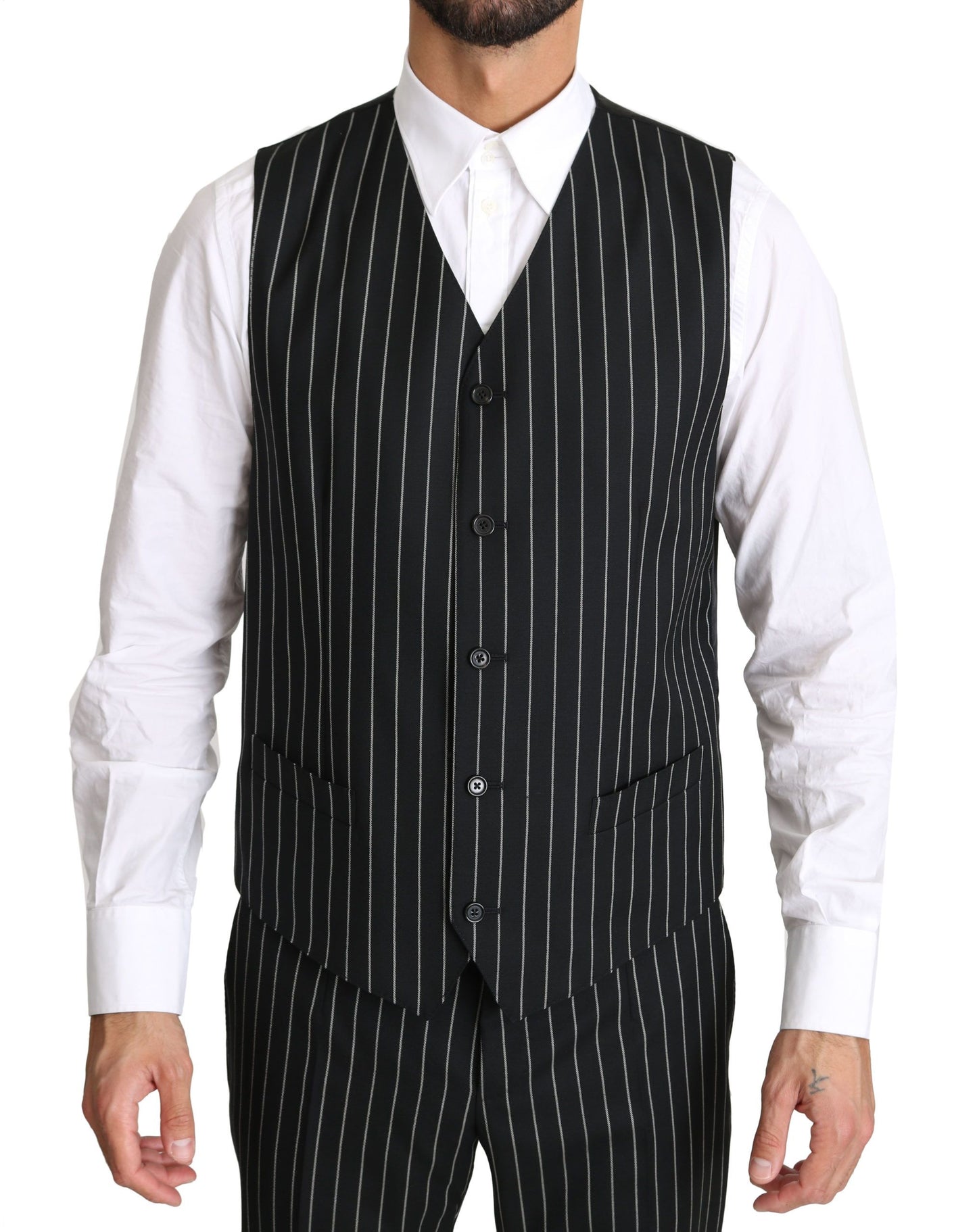 Elegant Black Striped Three-Piece Suit