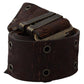 Brown Carving Effect Leather Bronze Metal Belt