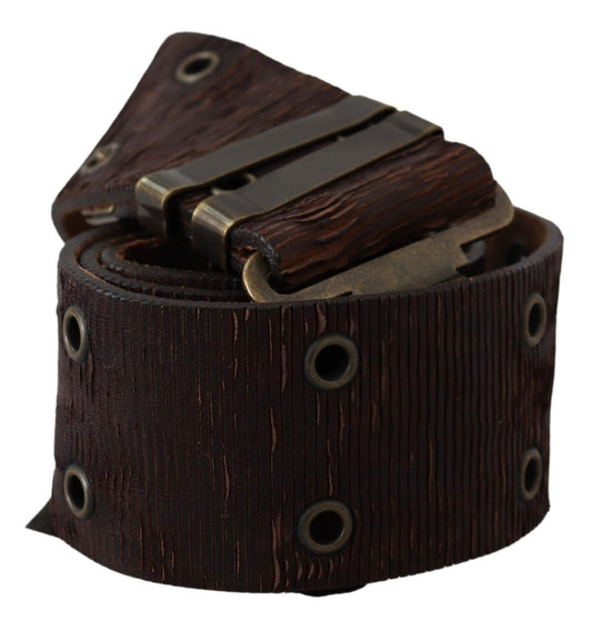 Brown Carving Effect Leather Bronze Metal Belt