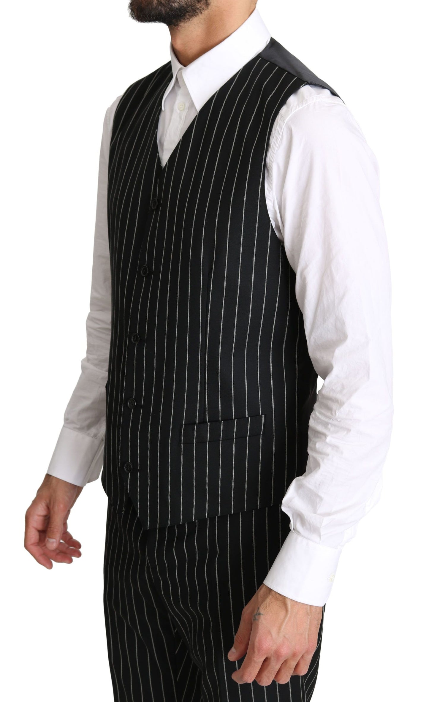 Elegant Black Striped Three-Piece Suit