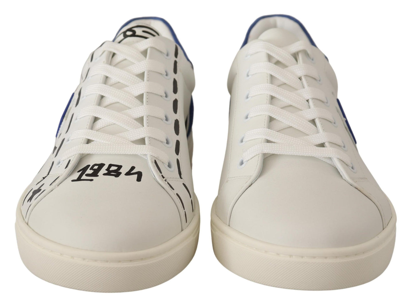 Elegant White & Blue Low-Top Leather Sneakers