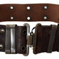 Brown Carving Effect Leather Bronze Metal Belt