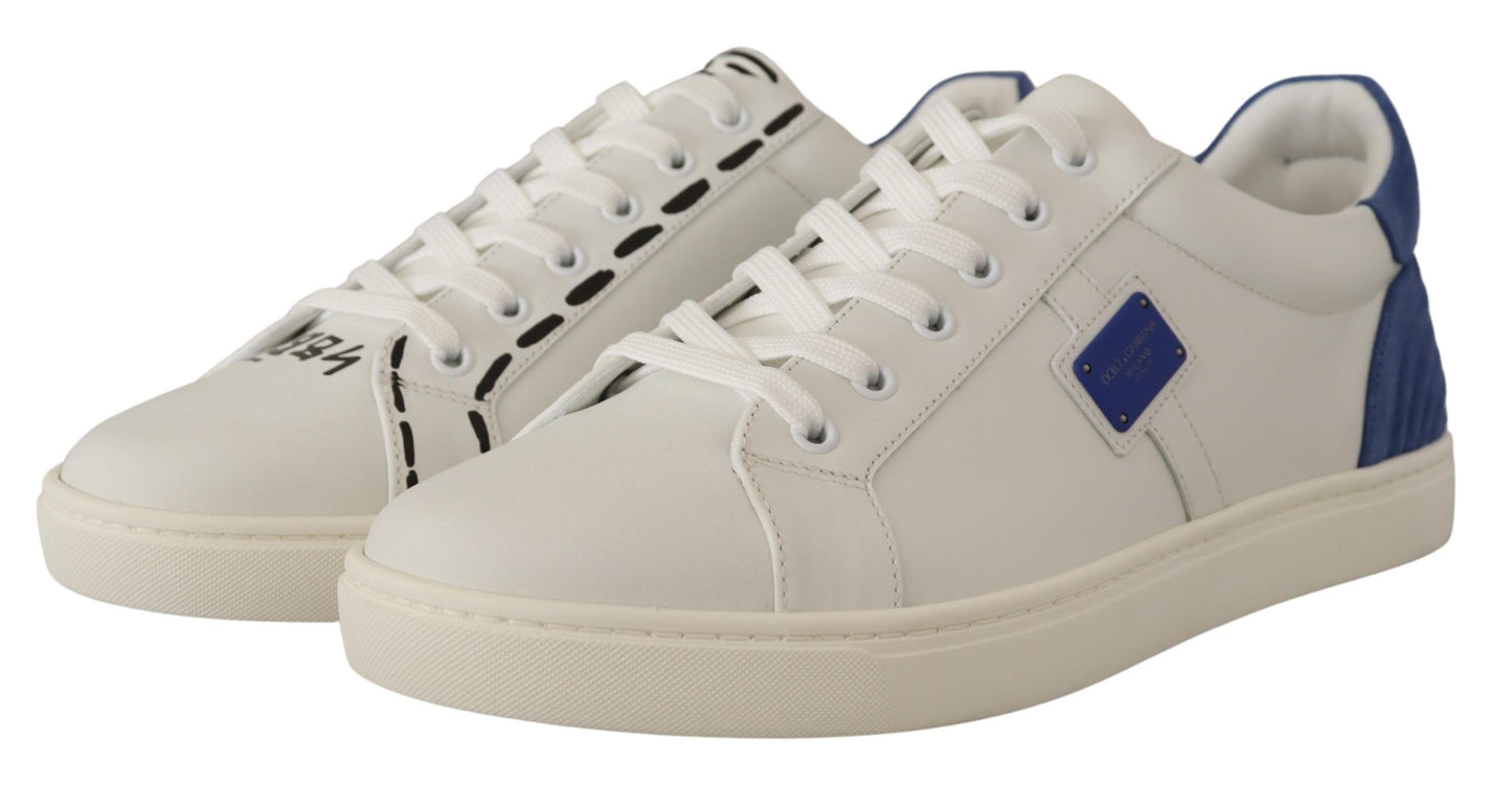 Elegant White & Blue Low-Top Leather Sneakers