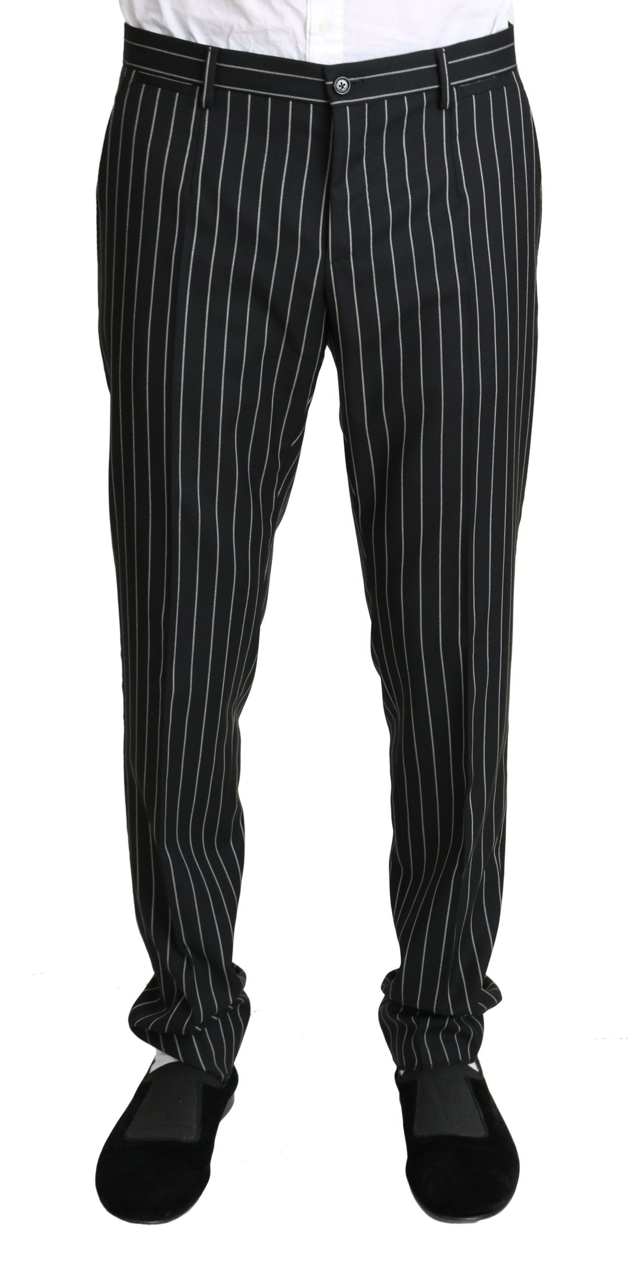 Elegant Black Striped Three-Piece Suit