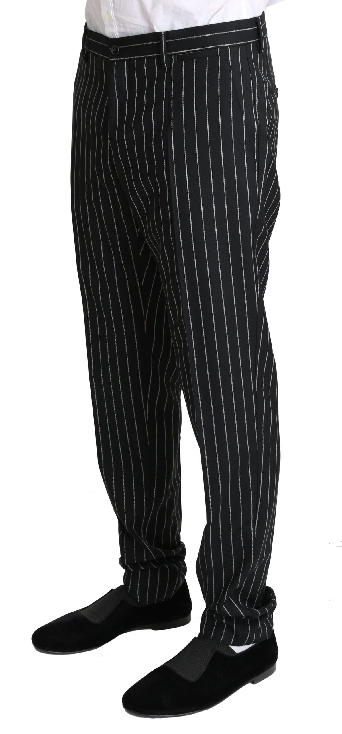 Elegant Black Striped Three-Piece Suit