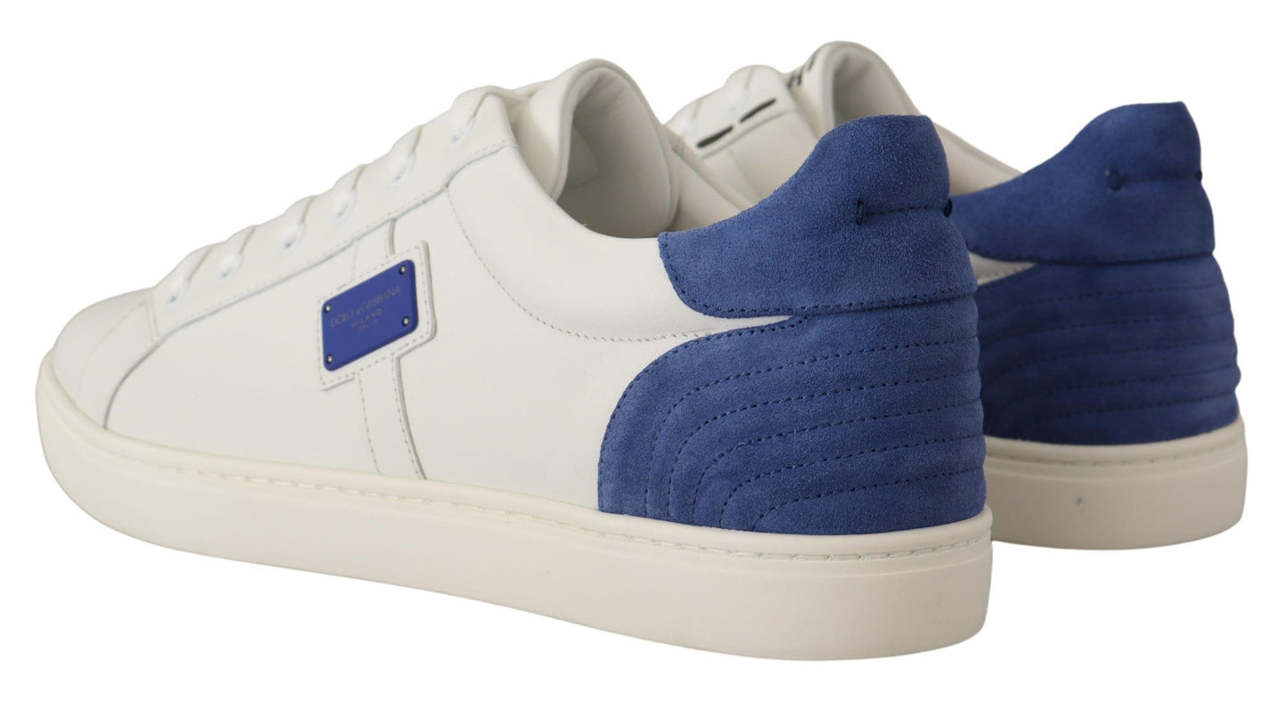 Elegant White & Blue Low-Top Leather Sneakers