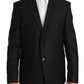 Elegant Gray Virgin Wool Formal Blazer