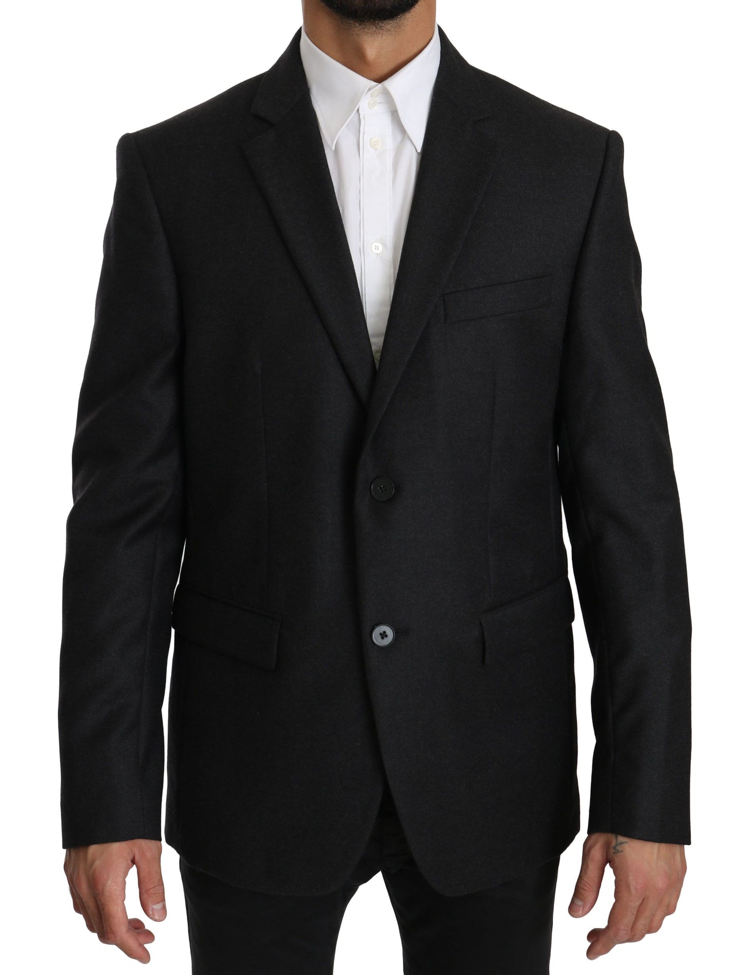 Elegant Gray Virgin Wool Formal Blazer